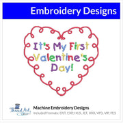 My First Valentine Machine Embroidery Design Instant Download - 3 Sizes - 8 Formats - ThreadArt - Threadart.com
