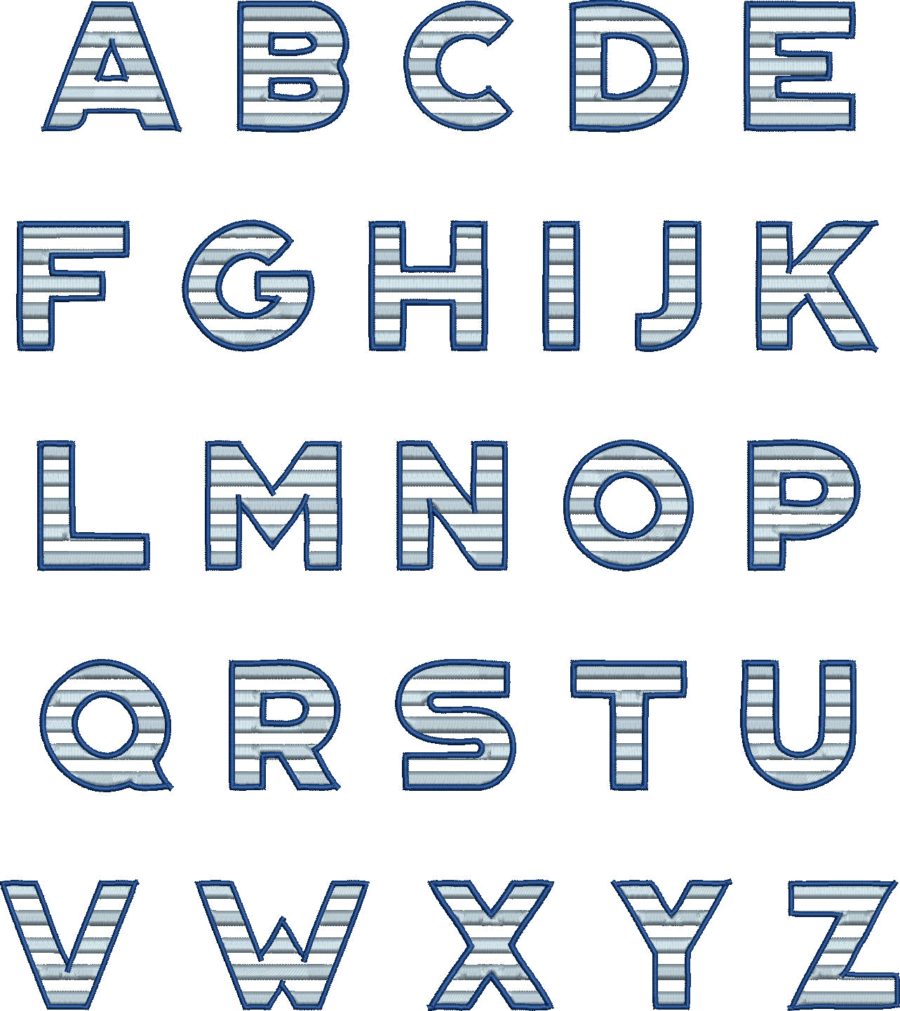 2 Color Striped Font Machine Embroidery Design Set - Monogramming Alph ...
