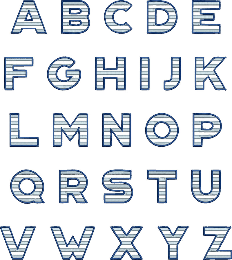 2 Color Striped Font Machine Embroidery Design Set - Monogramming Alphabet Letters BX Font - Download 9 Formats and 3 Sizes XL - Threadart.com