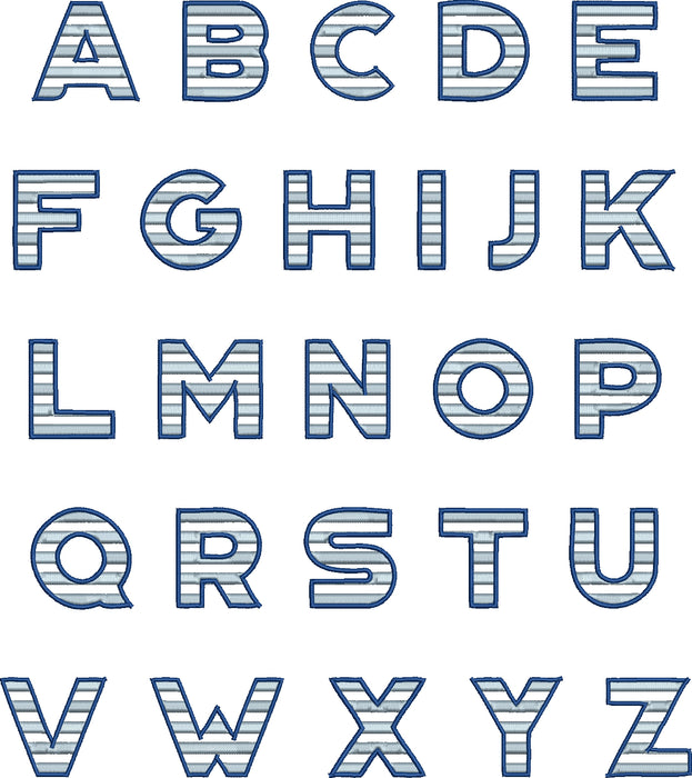 2 Color Striped Font Machine Embroidery Design Set - Monogramming Alph ...