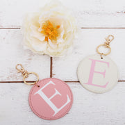 Personalized Initial Key Chain Bag Pendant - Pink, Ivory, or Black Circle For Travel, Bridesmaid Gift, Party Favor and More - Threadart.com