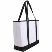 Extra Large Canvas & Leather Tote Bag - White With Black Handles - Threadart.com