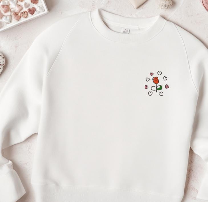 Valentine Rose Sketch With Hearts Machine Embroidery Design Instant Download - 4 Sizes - 8 Formats - ThreadArt - Threadart.com