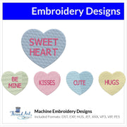 Valentine Candy Heart Designs Single and Row Embroidery Design Instant Download - 12 Variations & Sizes - 8 Formats - ThreadArt - Threadart.com