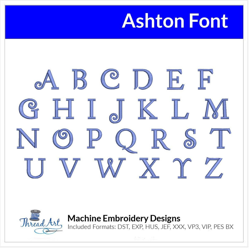 Ashton Font Machine Embroidery Design Set - Alphabet Letters Numbers BX Font - Download 9 Formats and 4 Sizes - Threadart.com