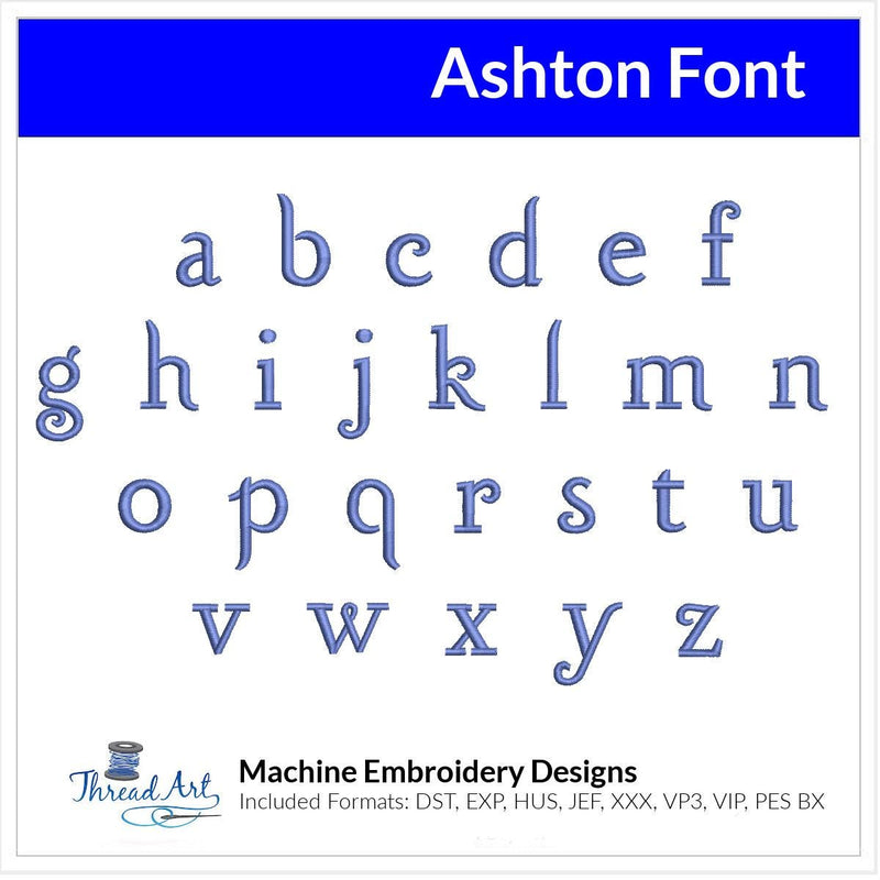 Ashton Font Machine Embroidery Design Set - Alphabet Letters Numbers BX Font - Download 9 Formats and 4 Sizes - Threadart.com