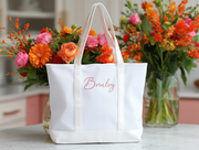 Personalized Leather and Canvas Tote Bag - Embroidered With Name or Words - Threadart.com