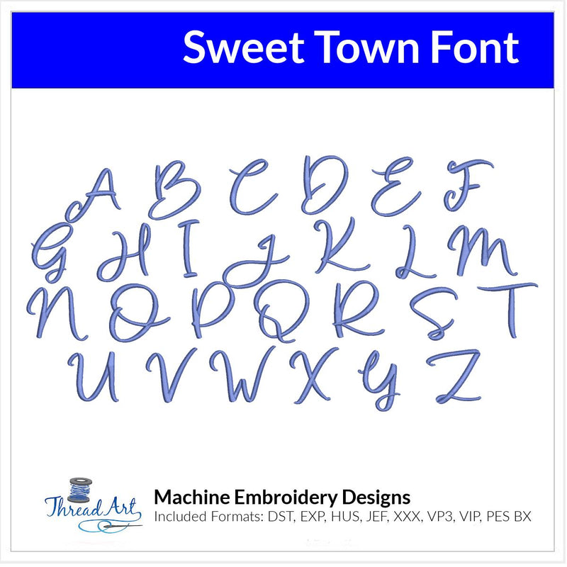 Sweet Town Font Machine Embroidery Design Set - Alphabet Letters Numbers BX Font - Download 9 Formats and 4 Sizes - Threadart.com