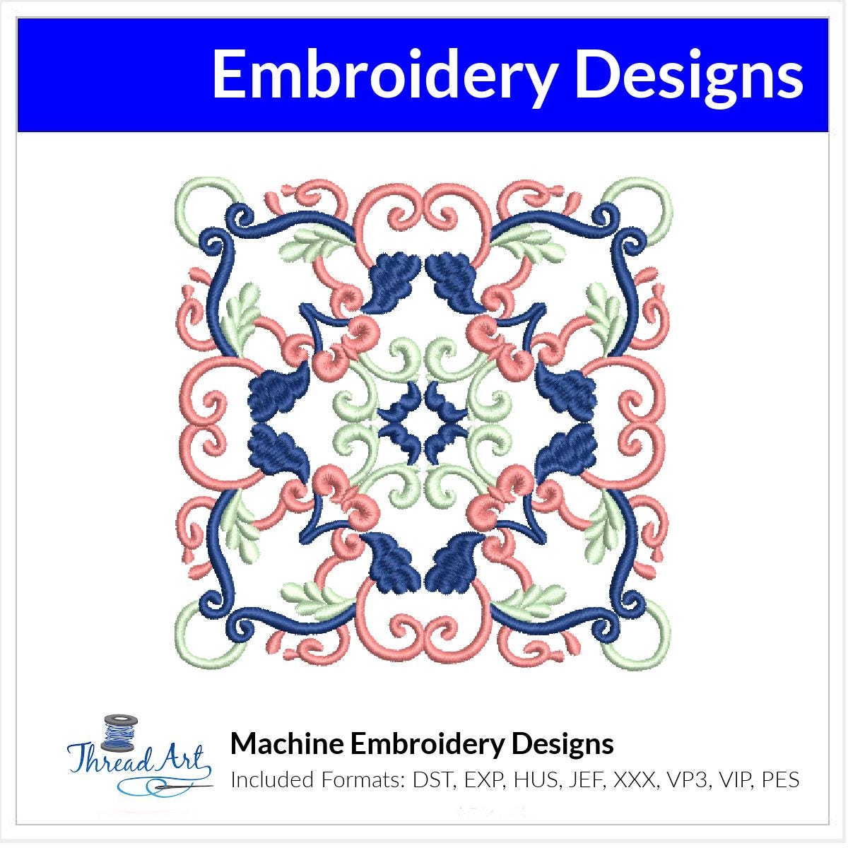 Ornate Decorative Square Machine Embroidery Design Instant Download ...