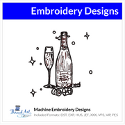 Champagne Sketch Embroidery Design Instant Download - 3 Sizes - 8 Formats - Threadart.com