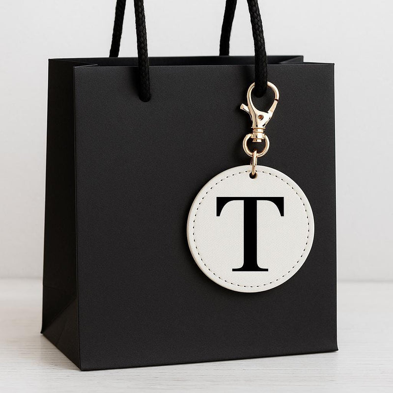 Personalized Initial Key Chain Bag Pendant - Pink, Ivory, or Black Circle For Travel, Bridesmaid Gift, Party Favor and More - Threadart.com