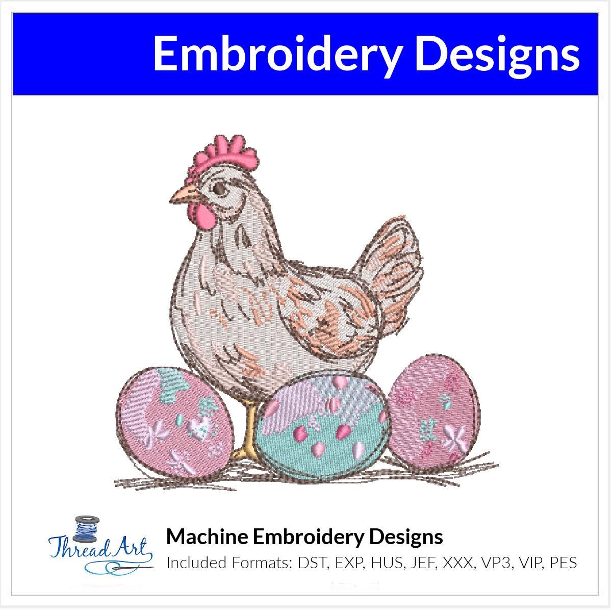 Egghead Designs Easter Chicken With Eggs Embroidery Design Instant Download Cute - 3 S ...