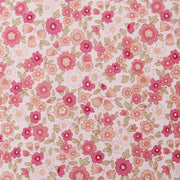 a pattern of pink and white flowers with green leaves, creating a visually appealing and vibrant design.