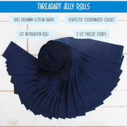 Jelly Roll Fabric Strips, 40 Precut Fabric Strips in Navy, Premium Cotton - Threadart.com