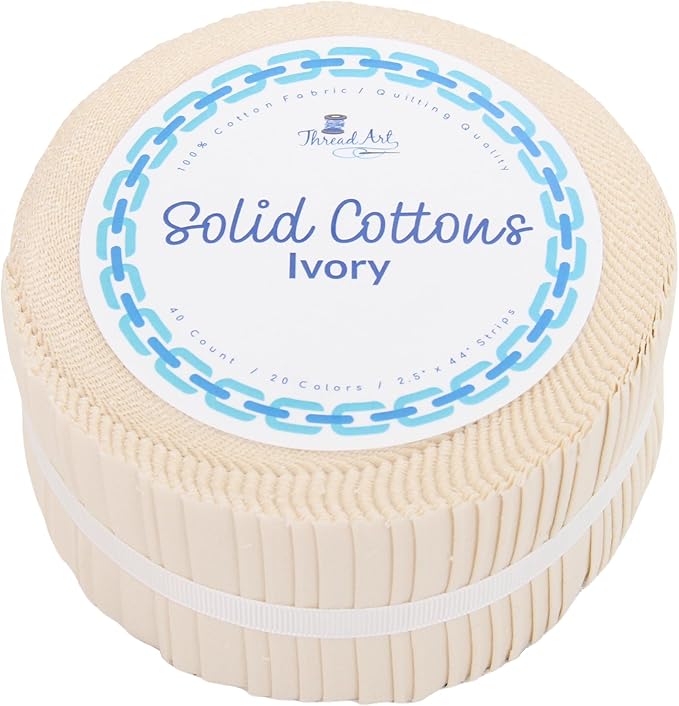 Jelly Roll Fabric Strips, 40 Precut Fabric Strips in Ivory, Premium Cotton - Threadart.com