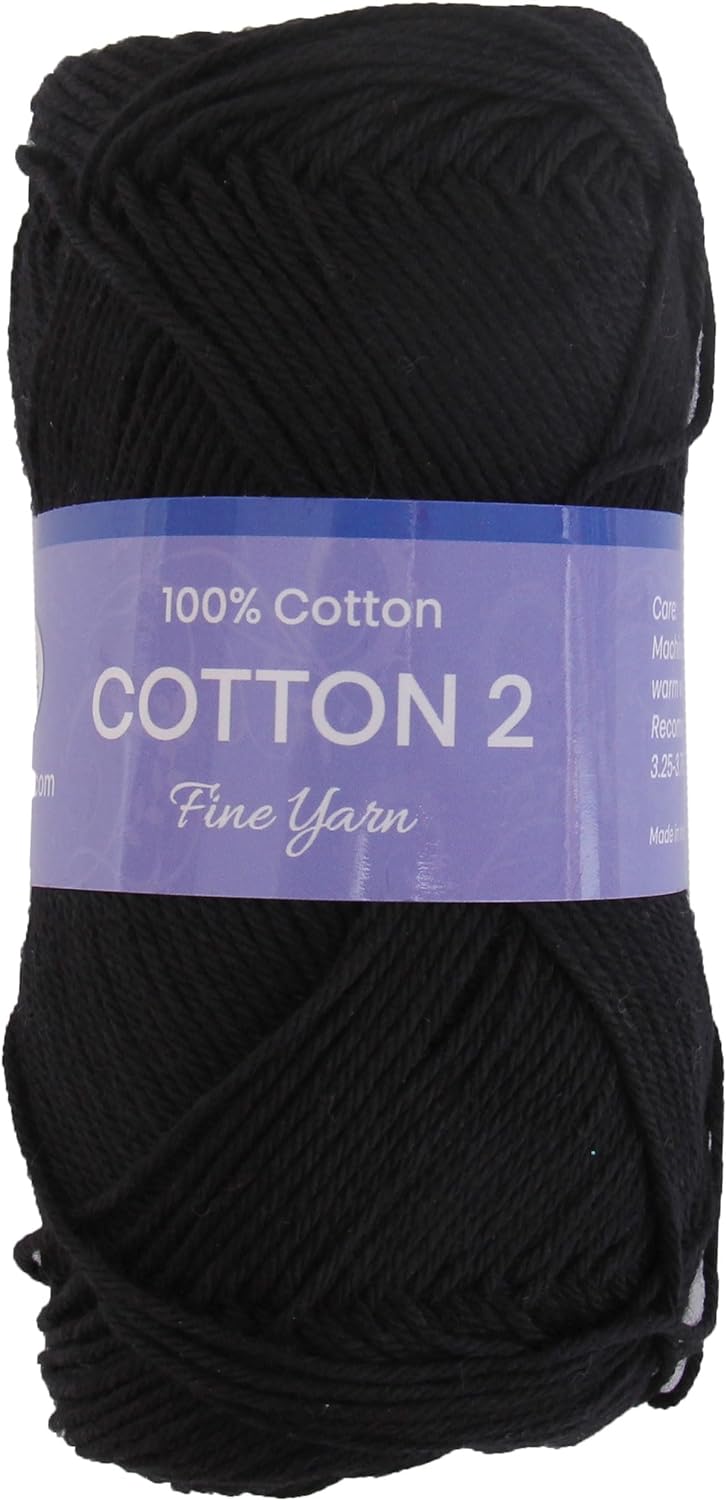 Crochet Cotton Yarn - Black - #2 Sport Weight - 50 gram skeins - 165 yds - Threadart.com