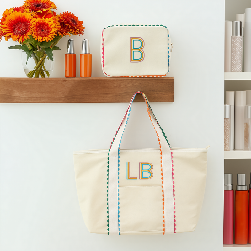 Colorful Monogrammed Ric Rac Tote Bag - Custom Embroidery - Threadart.com