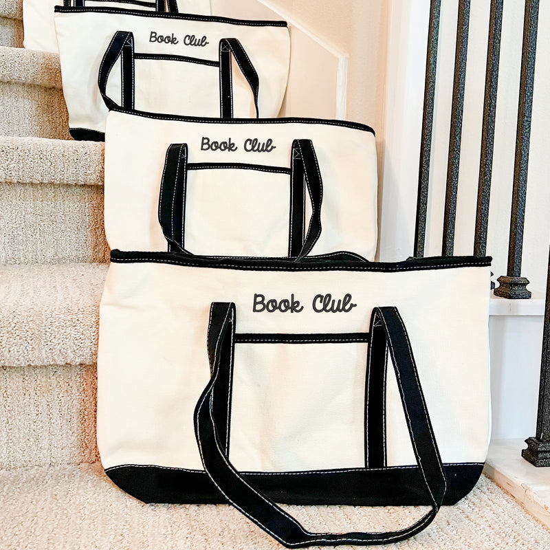 Large Natural Canvas Tote Bag With Navy Handles - 18.5"x11.5"x5.5" - Threadart.com