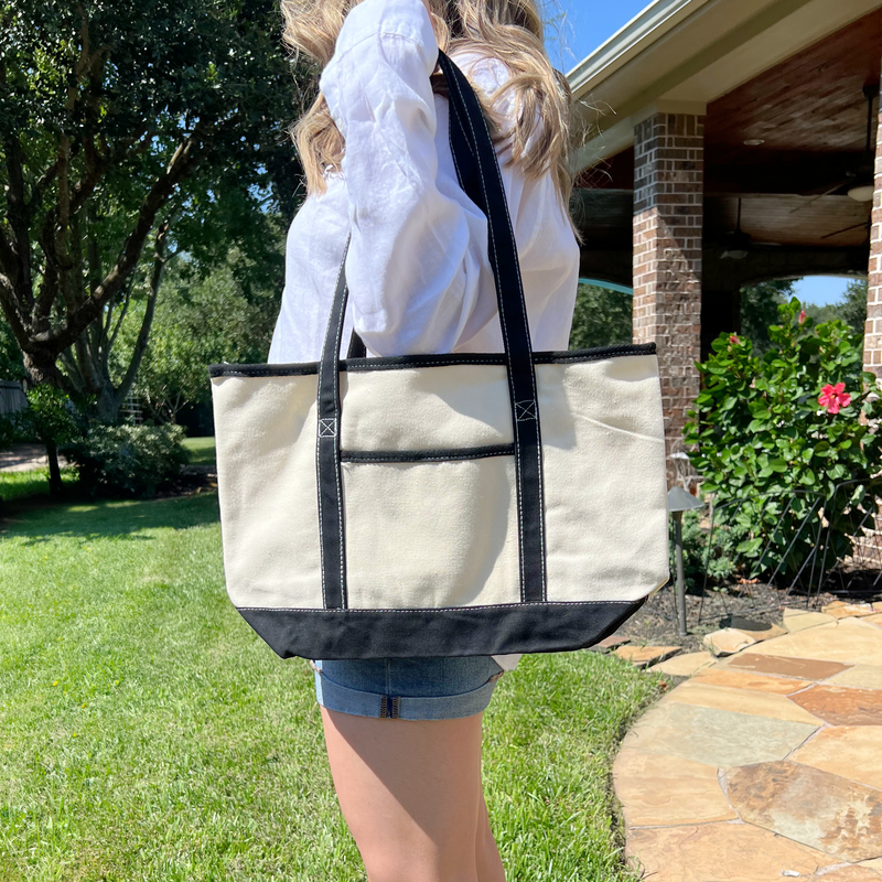 Large Natural Canvas Tote Bag With Hot Pink Handles - 18.5"x11.5"x5.5" - Threadart.com