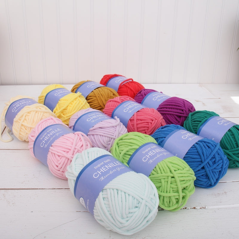 Super Soft Chenille Yarn - #5 - White - 50 gram skeins - 60 yds - Threadart.com