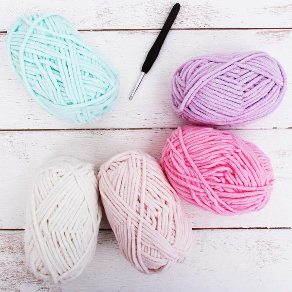 Super Soft Chenille Yarn Set - Pastels - Pack of 5 Skeins - #5 - Threadart.com