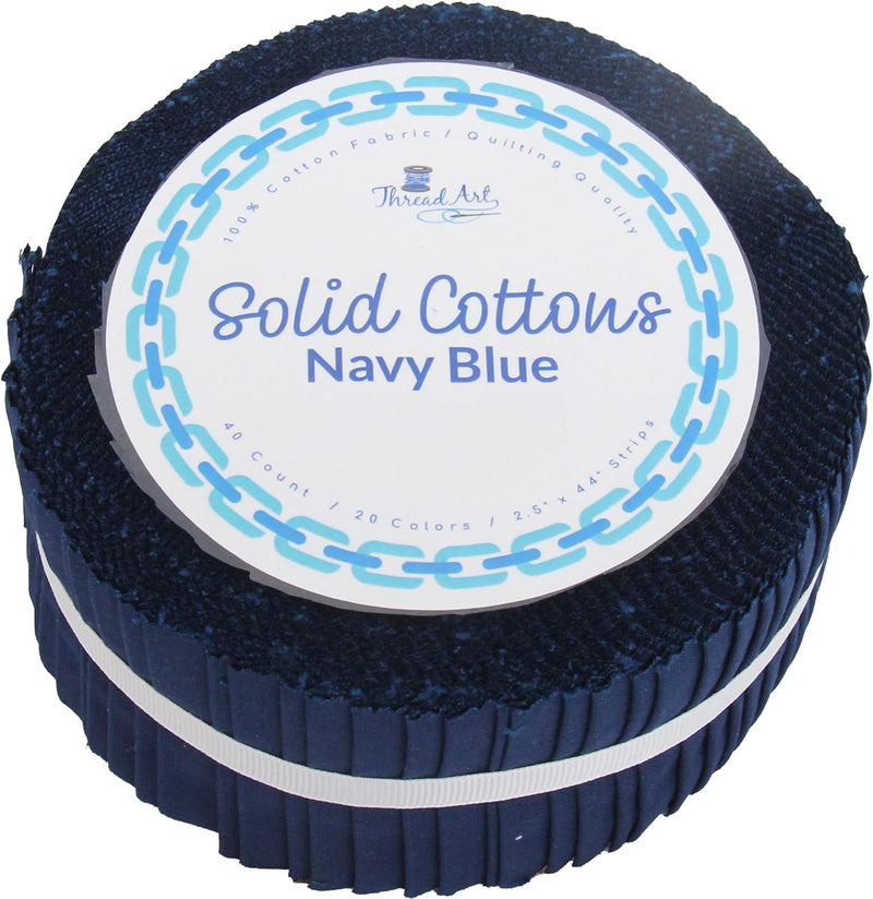 Jelly Roll Fabric Strips, 40 Precut Fabric Strips in Navy, Premium Cotton - Threadart.com