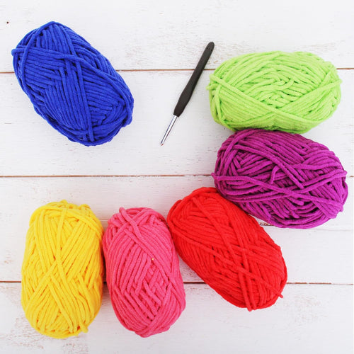 Super Soft Chenille Yarn Set - Rainbow - Pack of 6 Skeins - #5 - Threadart.com
