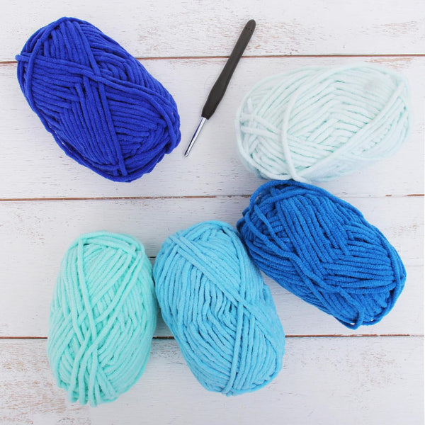 Super Soft Chenille Yarn Set - Blues - Pack of 5 Skeins - #5 - Threadart.com