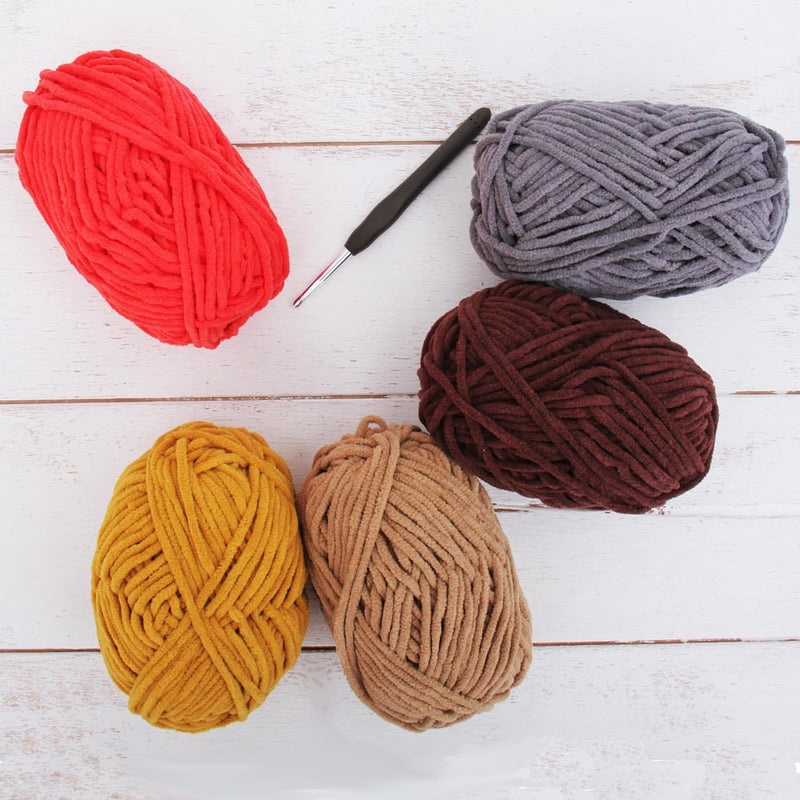 Super Soft Chenille Yarn Set - Boho - Pack of 5 Skeins - #5-50 Gram Skeins - 60 yds Each - Threadart.com
