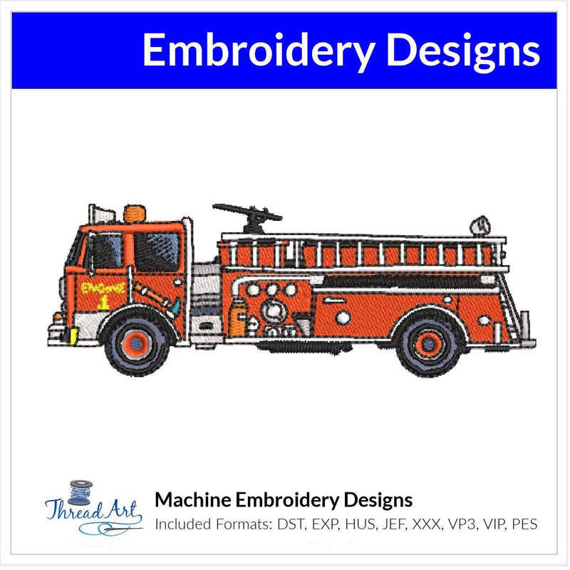 Fire Truck Machine Embroidery Design Instant Download - 4 Sizes - 8 Formats - ThreadArt - Threadart.com