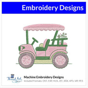 Pink Golf Cart Embroidery Design Instant Download Cute Sport Summer - 3 Sizes - 8 Formats - ThreadArt - Threadart.com