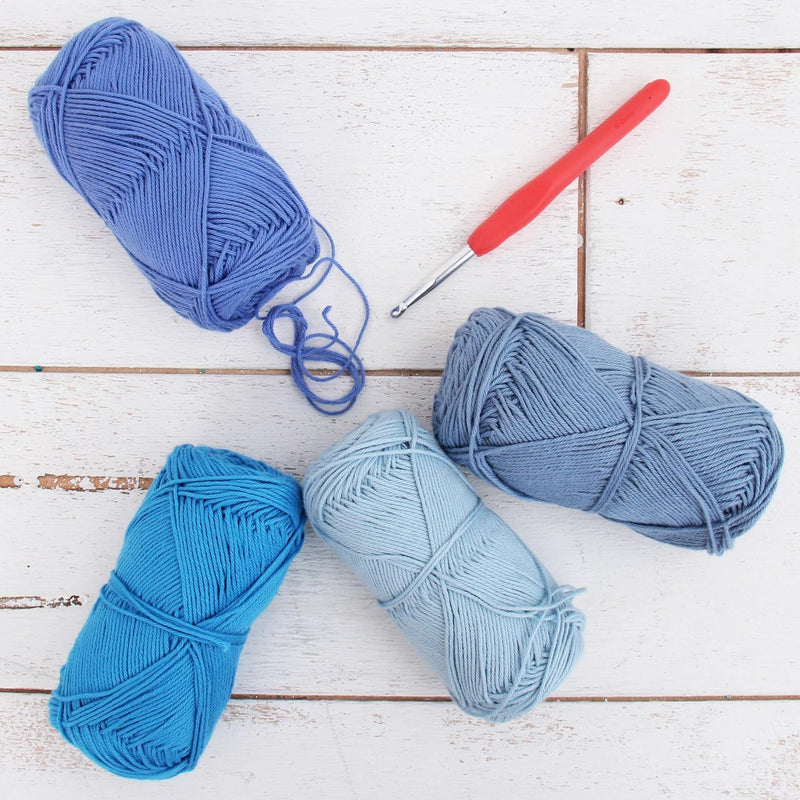Crochet 100% Pure Cotton Yarn #2 Set - 4 Pack of Summer Blues Colors - Sport Weight - Threadart.com