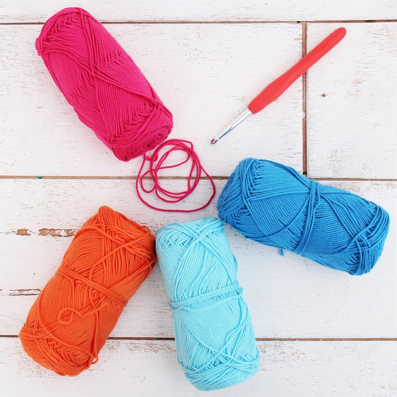 Crochet 100% Pure Cotton Yarn #2 Set - 4 Pack of Electric Pop Colors - Sport Weight - Threadart.com
