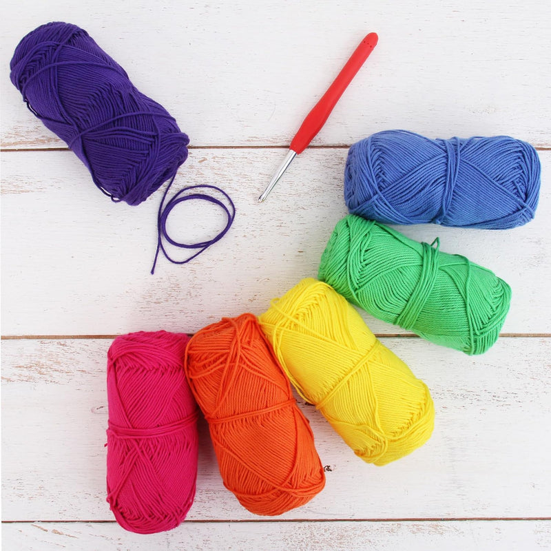Crochet 100% Pure Cotton Yarn #2 Set - 6 Pack of Bright Colors - Sport Weight - Threadart.com