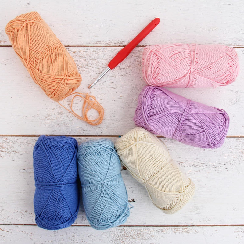 Crochet 100% Pure Cotton Yarn #2 Set - 6 Pack of Pastels Colors - Sport Weight - Threadart.com
