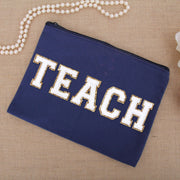 Teacher's Gift Pouch - Varsity Chenille Letters With Glitter Outline - Threadart.com