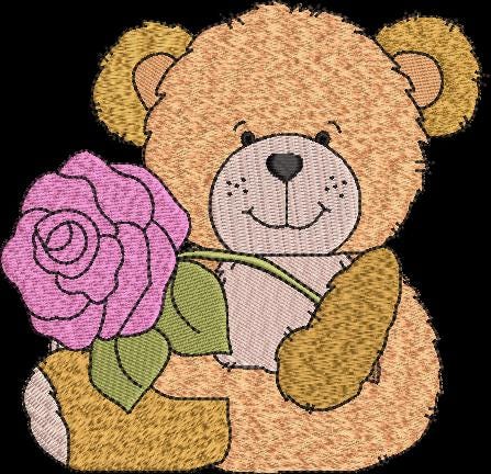 Adorable Valentine Bear with Flowers Machine Embroidery Design Instant Download - 3 Sizes - 8 Formats - ThreadArt - Threadart.com