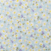 The image is a collage of various flowers, including daisies and grapes, against a light blue background.