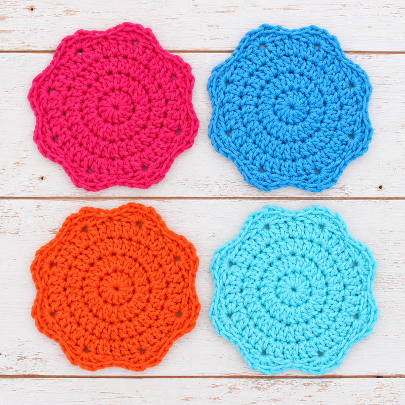 Color Story Coasters Crochet Kit - Vibrant Brights - 4 Colors of Cotton Crochet Yarn Included - Threadart.com