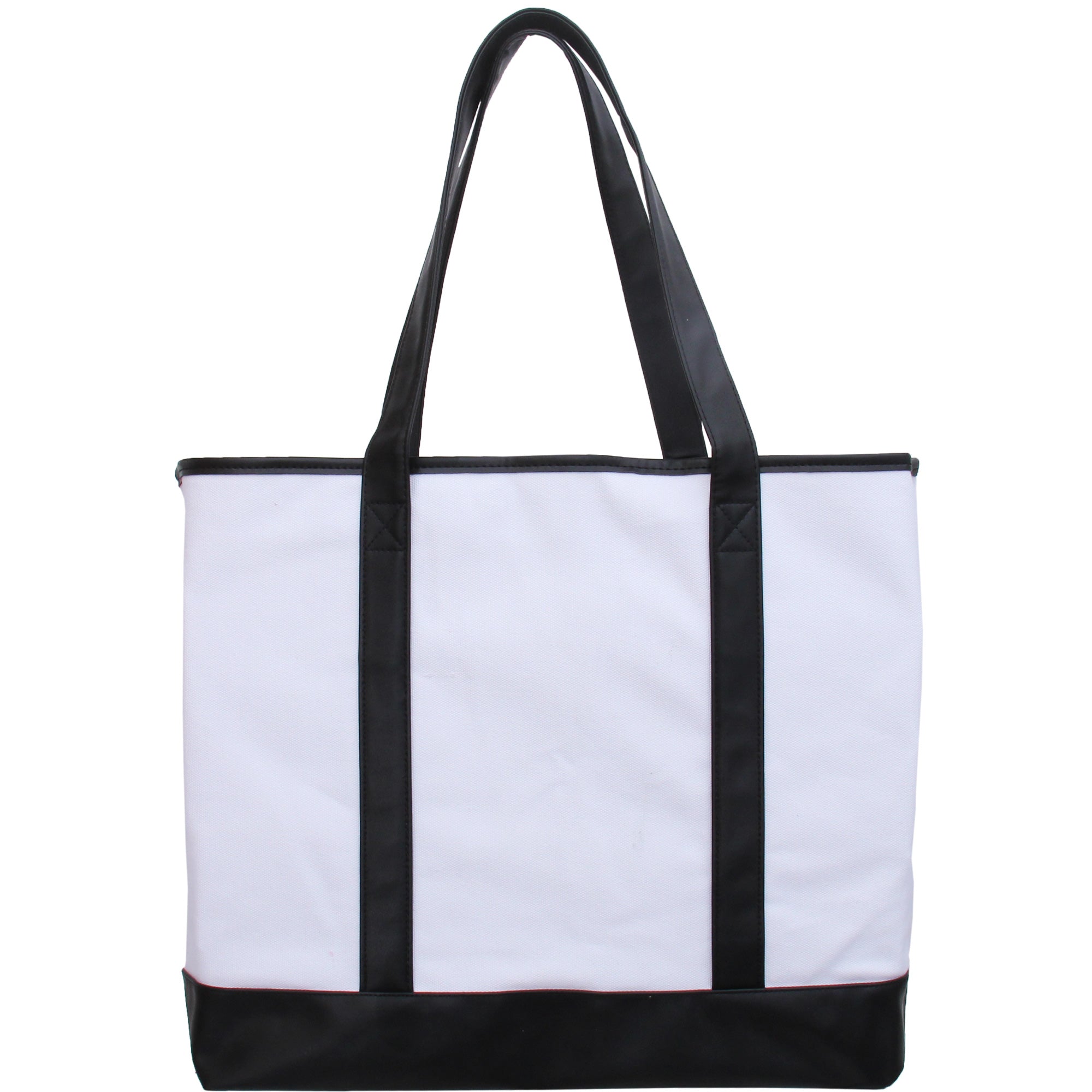 Extra Large Canvas & Leather Tote Bag - White With Black Handles