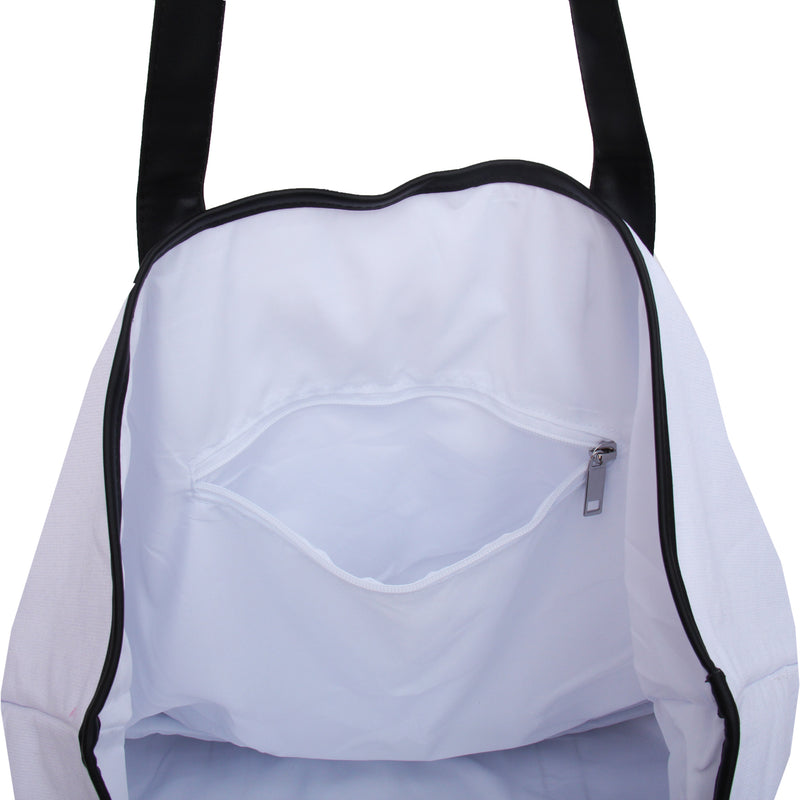 Extra Large Canvas & Leather Tote Bag - White With Black Handles - Threadart.com