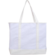 Extra Large Canvas & Leather Tote Bag - White With Natural Handles - Threadart.com