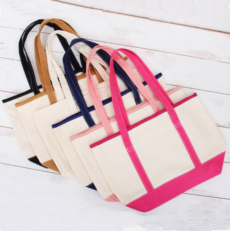 Large Natural Canvas Tote Bag With Hot Pink Handles - 18.5"x11.5"x5.5" - Threadart.com