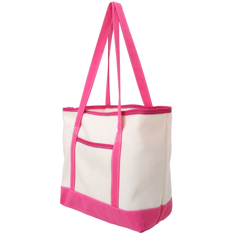 Large Natural Canvas Tote Bag With Hot Pink Handles - 18.5"x11.5"x5.5" - Threadart.com