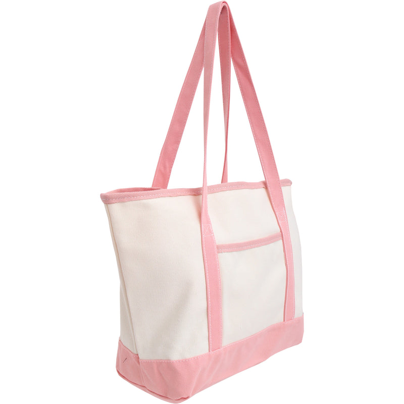 Large Natural Canvas Tote Bag With Light Pink Handles - 18.5"x11.5"x5.5" - Threadart.com