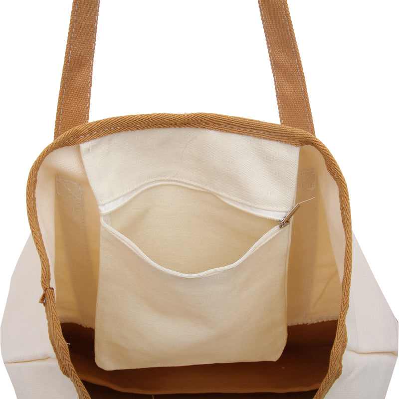 Large Natural Canvas Tote Bag With Tan Handles - 18.5"x11.5"x5.5" - Threadart.com