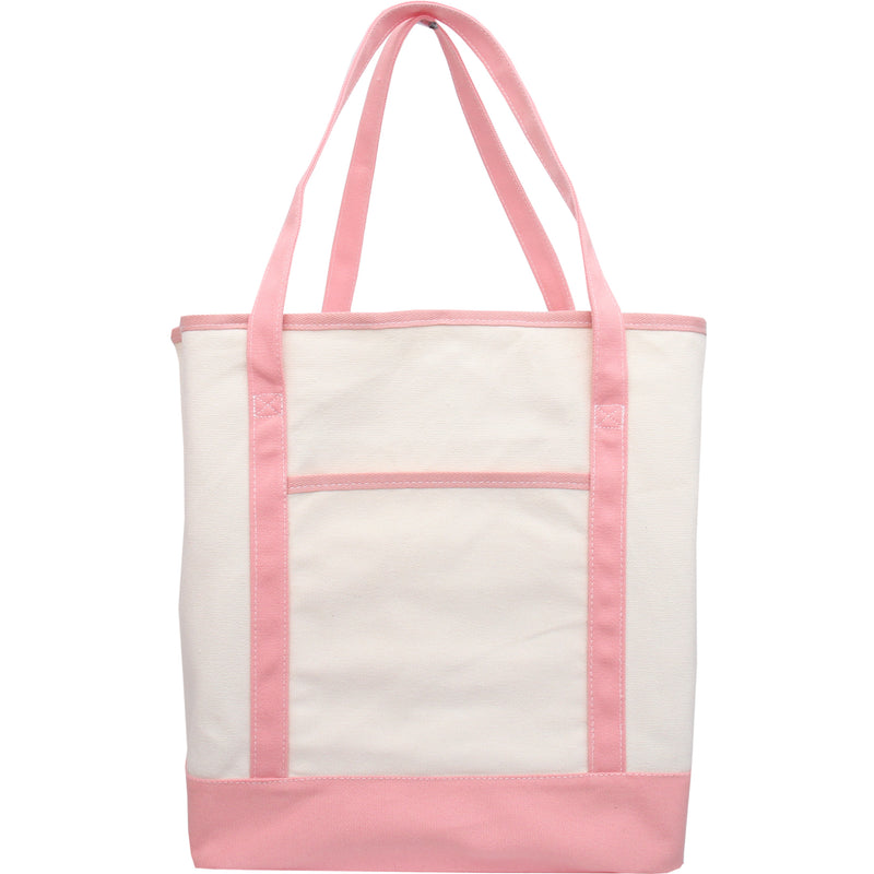 Extra Large Natural Canvas Tote Bag With Light Pink Handles - 22"x16"x6" - Threadart.com