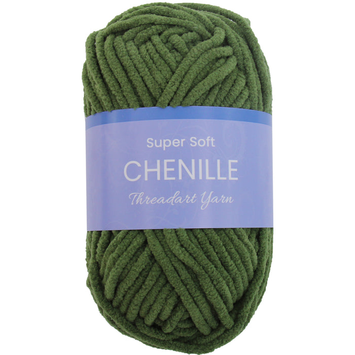 Super Soft Moss Green Chenille Yarn Chunky Size 60 yds By