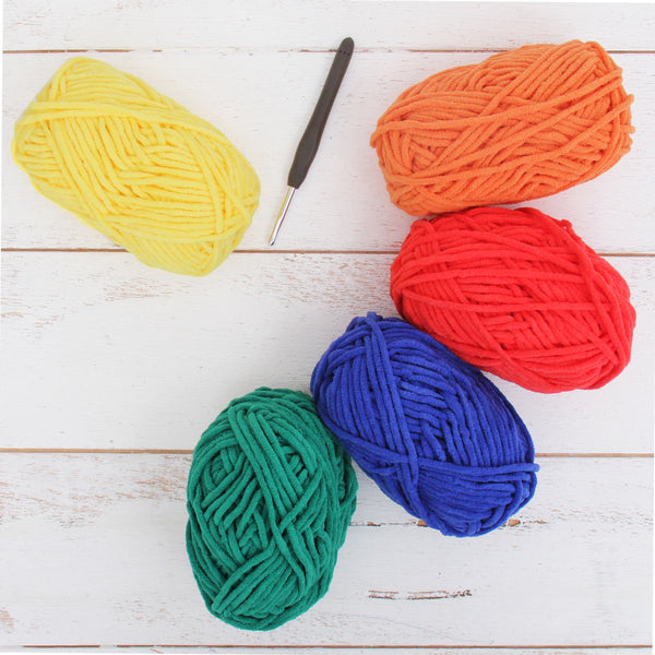 Super Soft Chenille Yarn Set - Bright Colors - Pack of 5 Skeins - #5 - Threadart.com