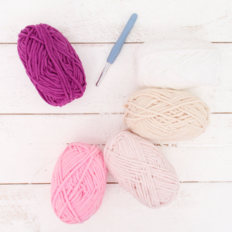 Super Soft Chenille Yarn Set - Pink Blossom Colors - Pack of 5 Skeins - #5-50 Gram Skeins - 60 yds each - Threadart.com